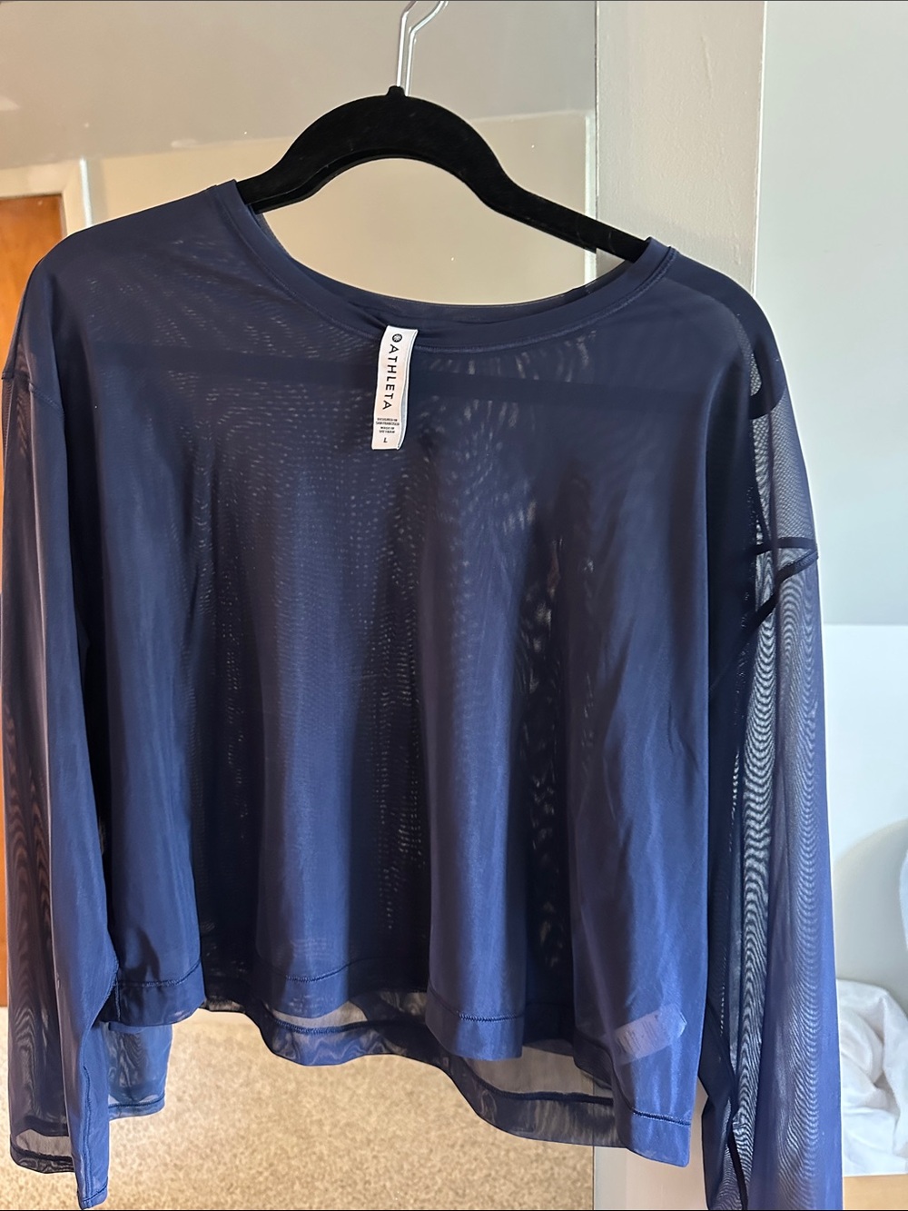 Athleta Navy Sheer Long-Sleeve Mesh Top